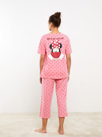 Crew Neck Minnie Mouse Printed Short Sleeve Women's Pajama Set