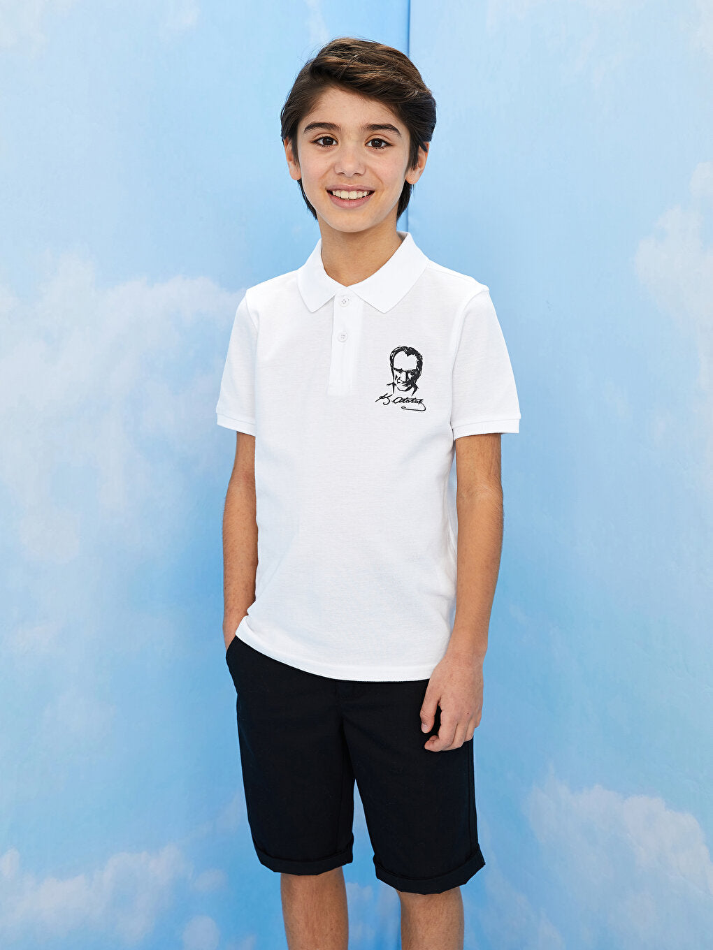 Polo Neck Ataturk Printed Short Sleeve Boys' T-Shirt