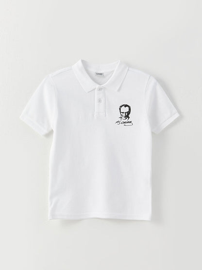 Polo Neck Ataturk Printed Short Sleeve Boys' T-Shirt