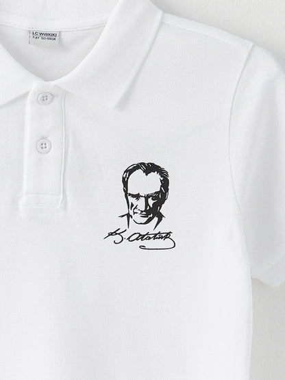 Polo Neck Ataturk Printed Short Sleeve Boys' T-Shirt