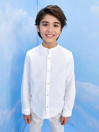 Magnificent Collar Basic Long Sleeve Poplin Boy's Shirt