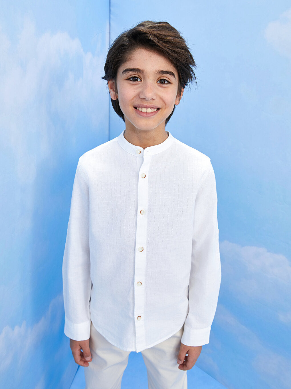 Magnificent Collar Basic Long Sleeve Poplin Boy's Shirt