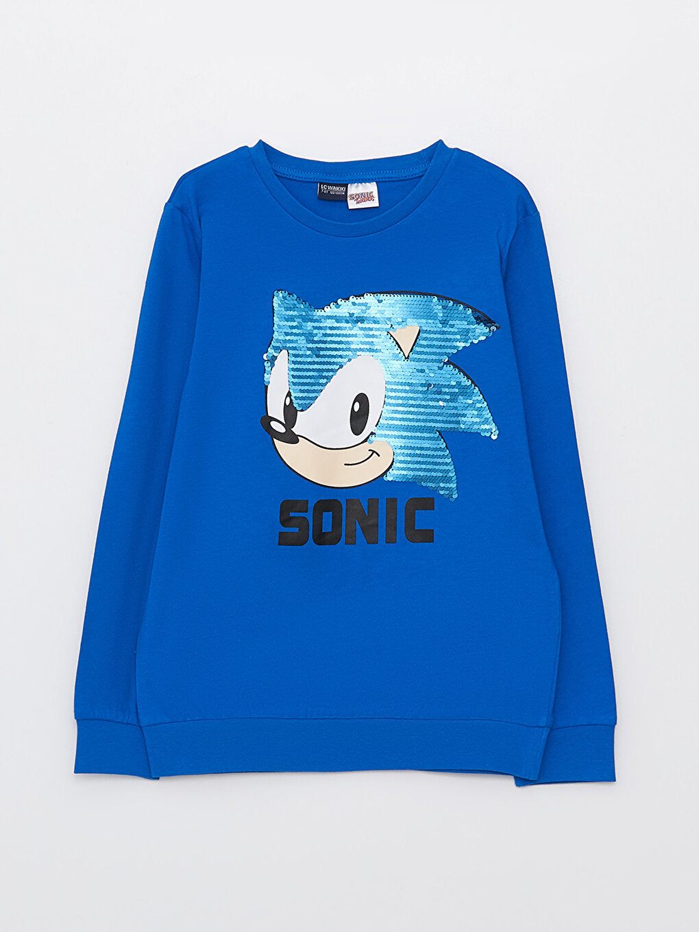 Crew Neck Sonic Printed Reversible Sequined Long Sleeve Boys' T-Shirt