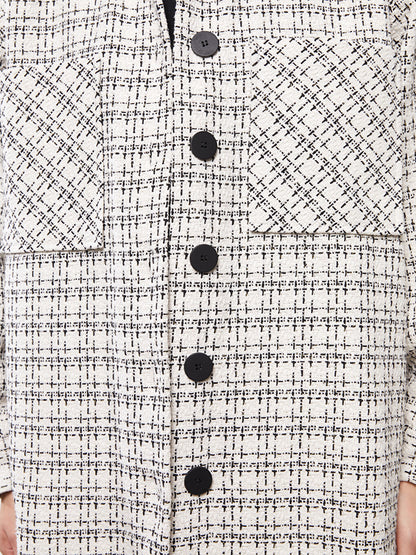 Patterned Long Sleeve Oversize Women's Tweed Shirt Jacket