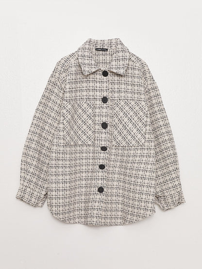 Patterned Long Sleeve Oversize Women's Tweed Shirt Jacket