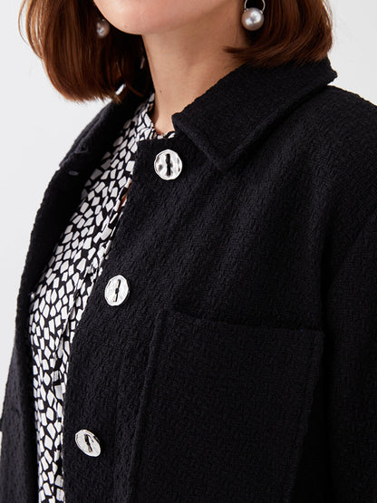 Plain Long Sleeve Oversize Women's Tweed Shirt Jacket