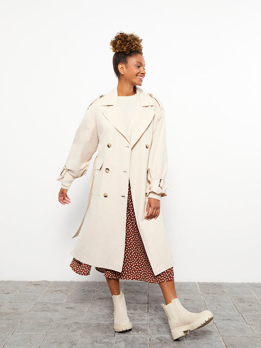 Jacket Collar Plain Long Sleeve Oversize Women's Trench Coat