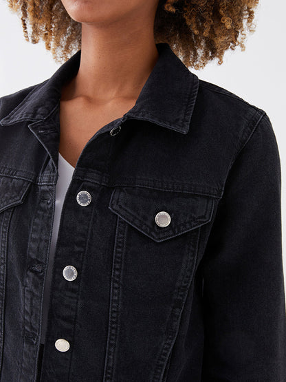 Shirt Collar Plain Long Sleeve Women's Jean Jacket