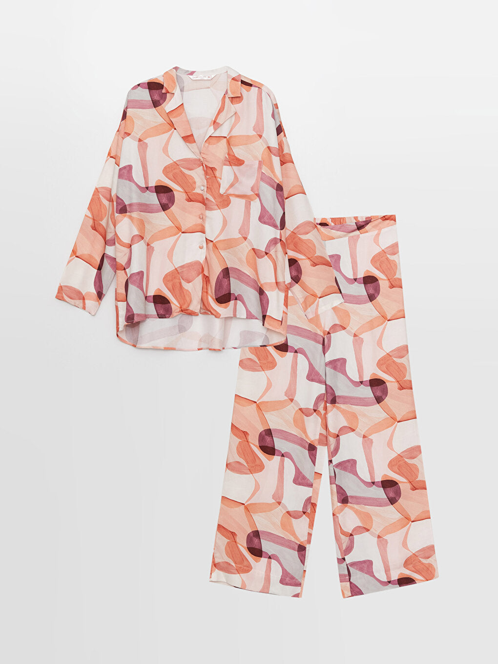 Shirt Collar Patterned Long Sleeve Women's Pajama Set