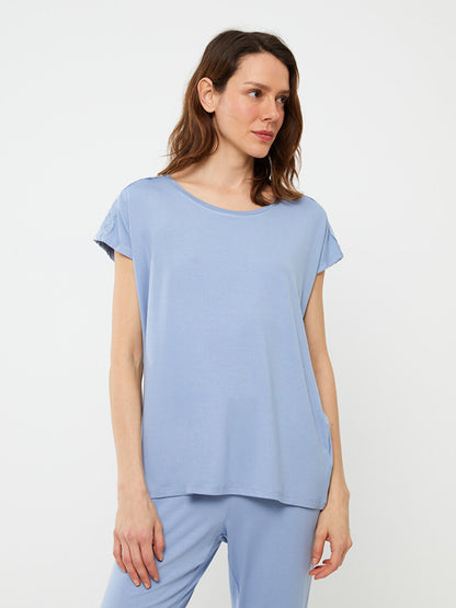 Crew Neck Plain Short Sleeve Women's Pajama Set