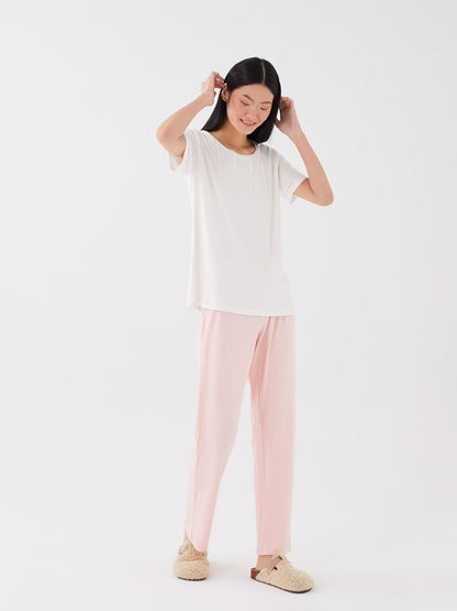 Crew Neck Plain Short Sleeve Women's Pajama Set