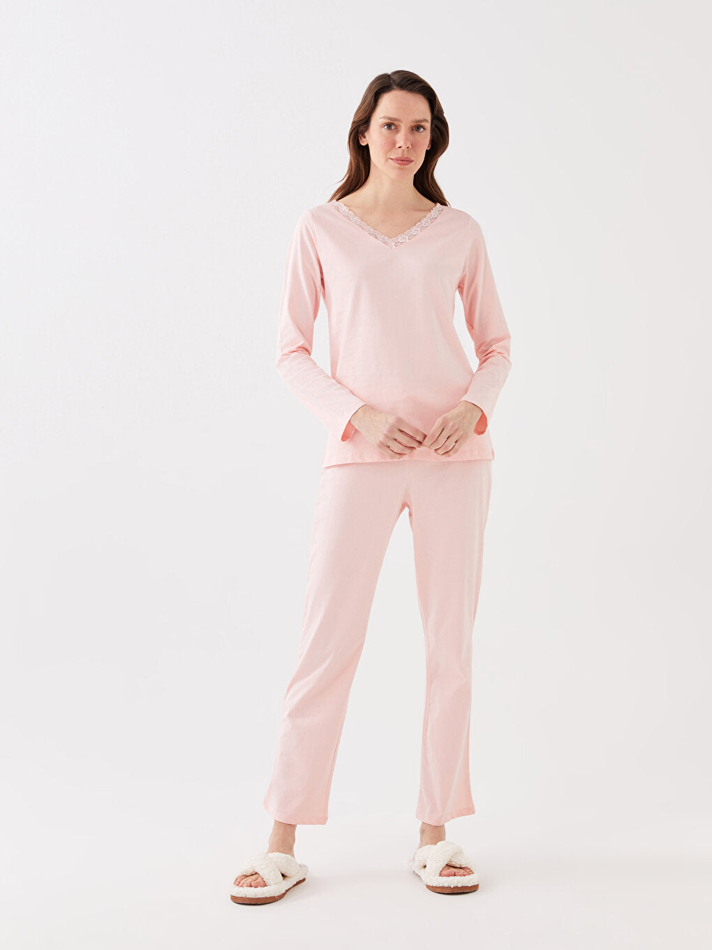 Women's V-Neck Lace Detailed Pajama Set