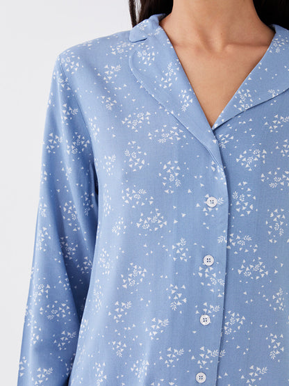 Shirt Collar Patterned Long Sleeve Women's Pajama Set