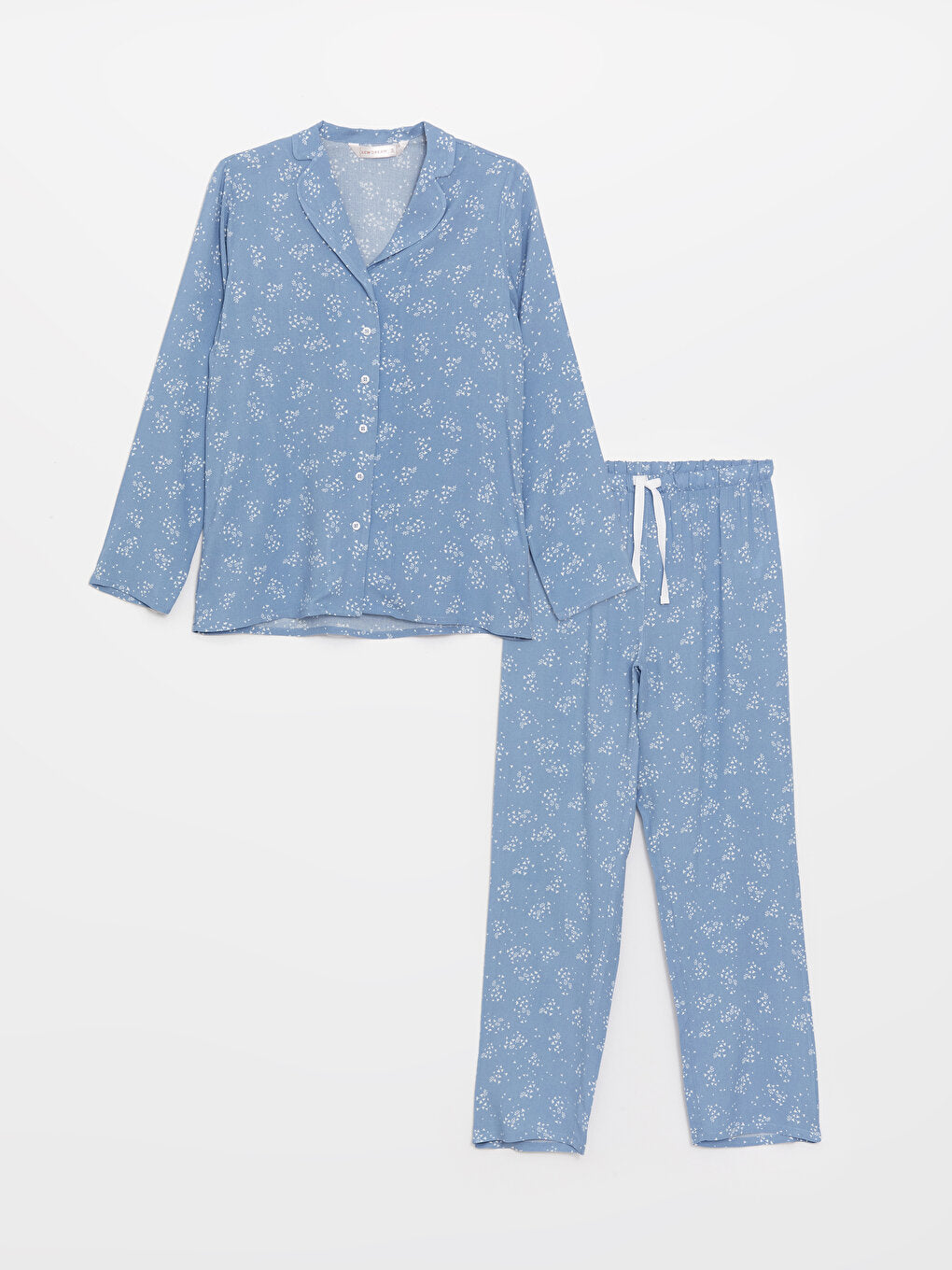 Shirt Collar Patterned Long Sleeve Women's Pajama Set