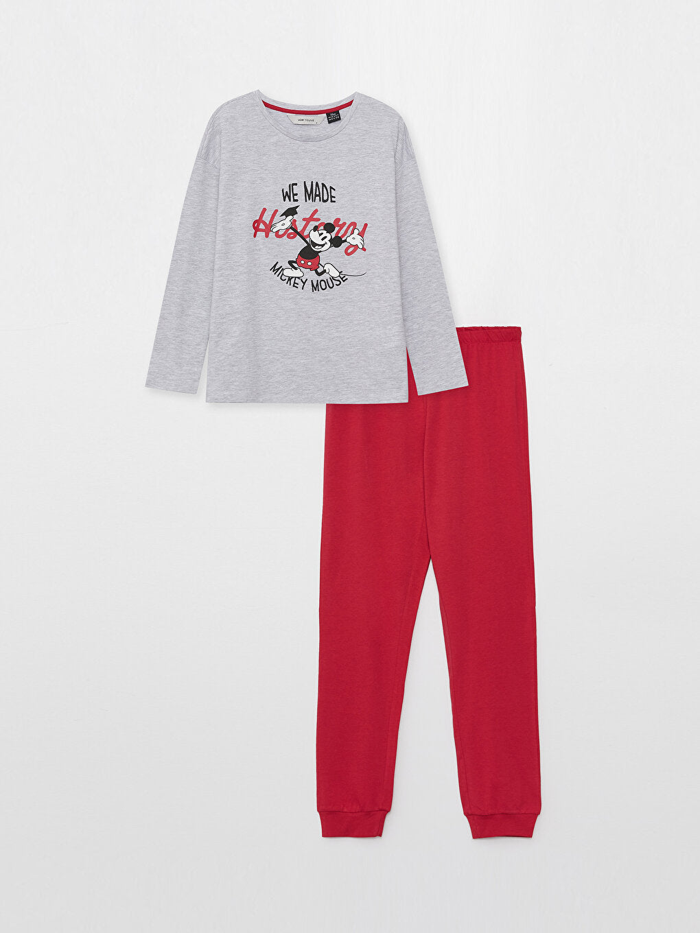 Crew Neck Mickey Mouse Printed Long Sleeve Women's Pajama Set