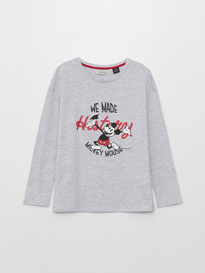 Crew Neck Mickey Mouse Printed Long Sleeve Women's Pajama Set