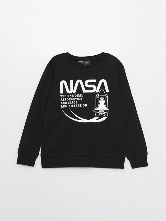 Crew Neck NASA Printed Long Sleeve Boys' T-Shirt