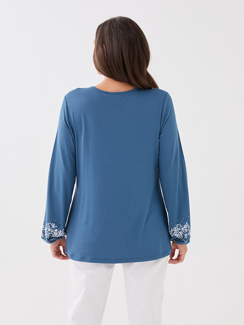 Tie Collar Embroidered Long Sleeve Women's Blouse