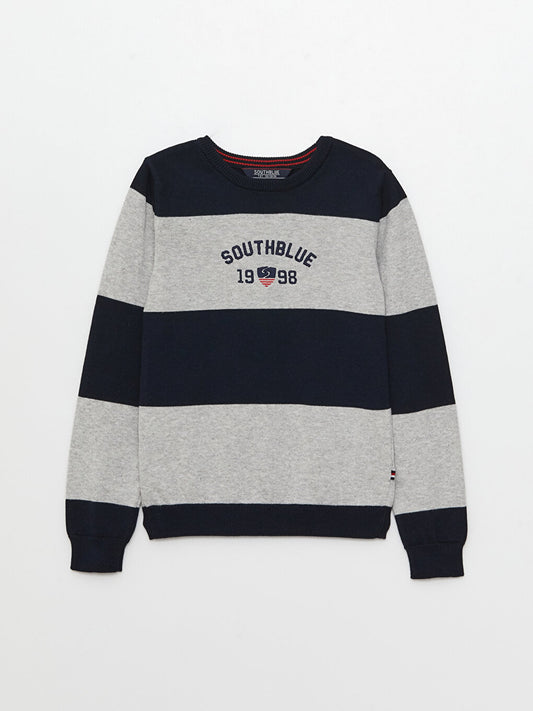 Crew Neck Striped Long Sleeve Boy's Knitwear Sweater