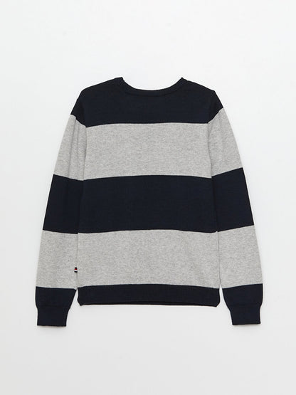 Crew Neck Striped Long Sleeve Boy's Knitwear Sweater