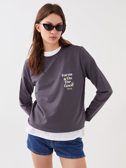 Crew Neck Printed Long Sleeve Women's Sweatshirt