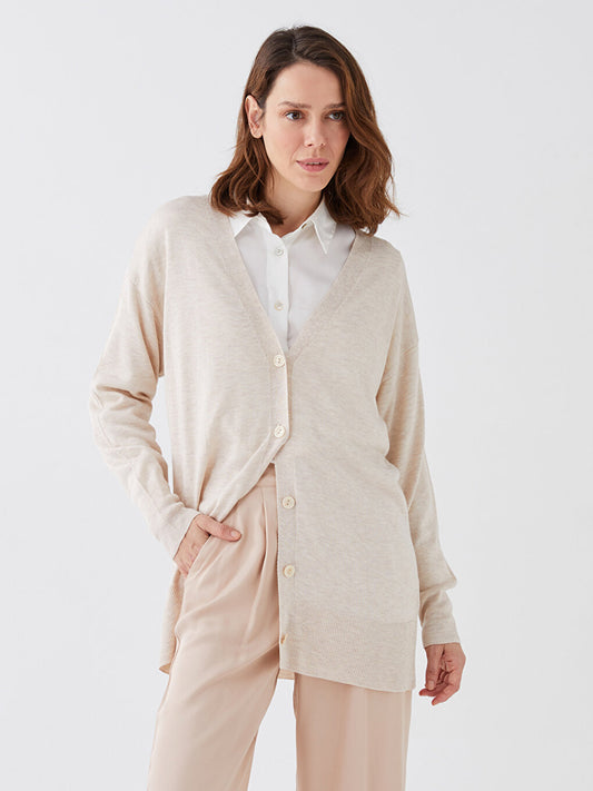 V-Neck Plain Long Sleeve Women's Knitwear Cardigan