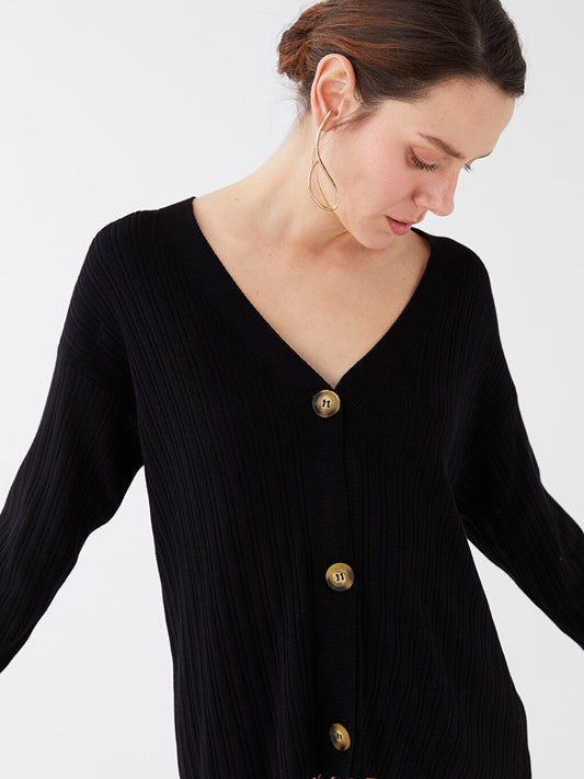 V-Neck Plain Long Sleeve Women's Knitwear Cardigan