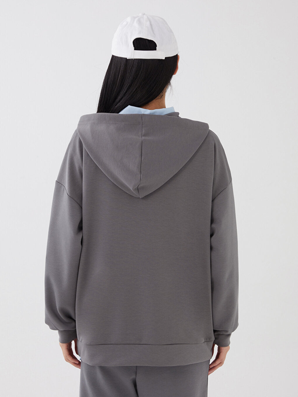 Hooded Plain Long Sleeve Oversize Women's Sweatshirt