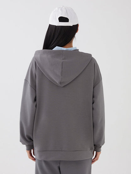 Hooded Plain Long Sleeve Oversize Women's Sweatshirt