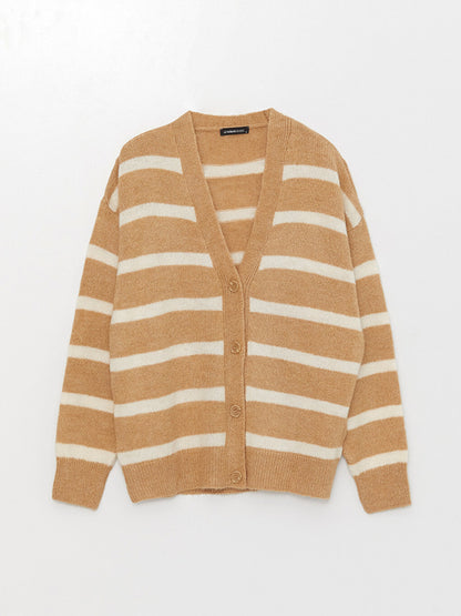 V-Neck Striped Long Sleeve Women's Knitwear Cardigan