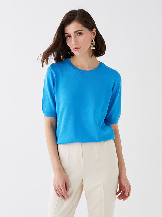 Crew Neck Plain Short Sleeve Women's Knitwear Sweater