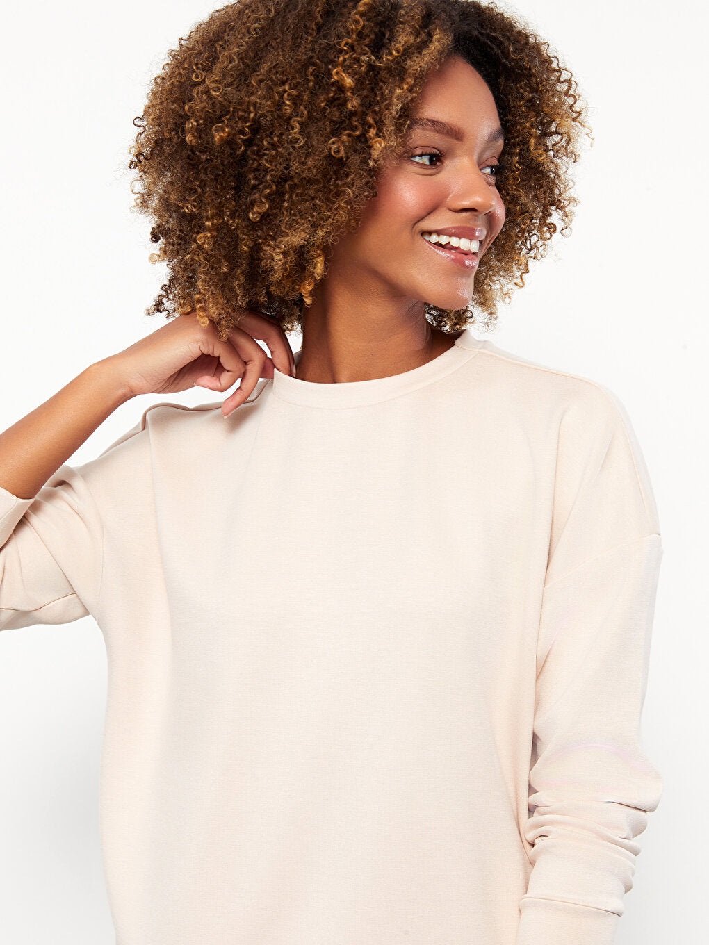 Crew Neck Plain Long Sleeve Oversize Women's Sweatshirt