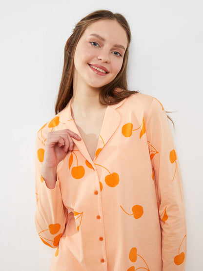 Shirt Collar Printed Long Sleeve Women's Pajama Set