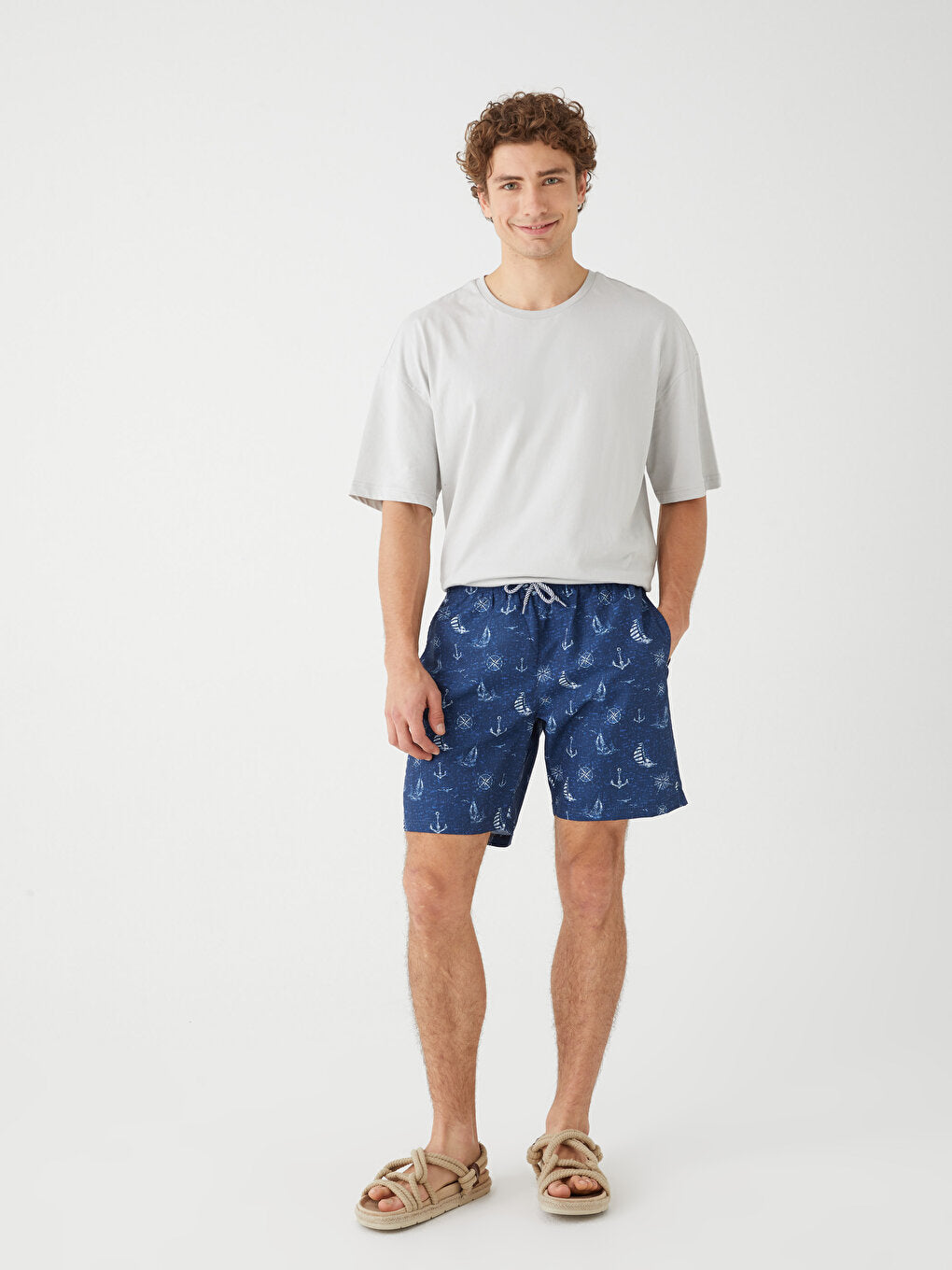 Knee-Length Patterned Men's Swim Shorts