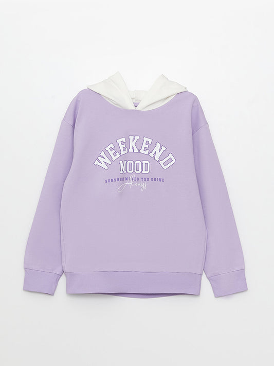 Hooded Long Sleeve Printed Girl's Sweatshirt