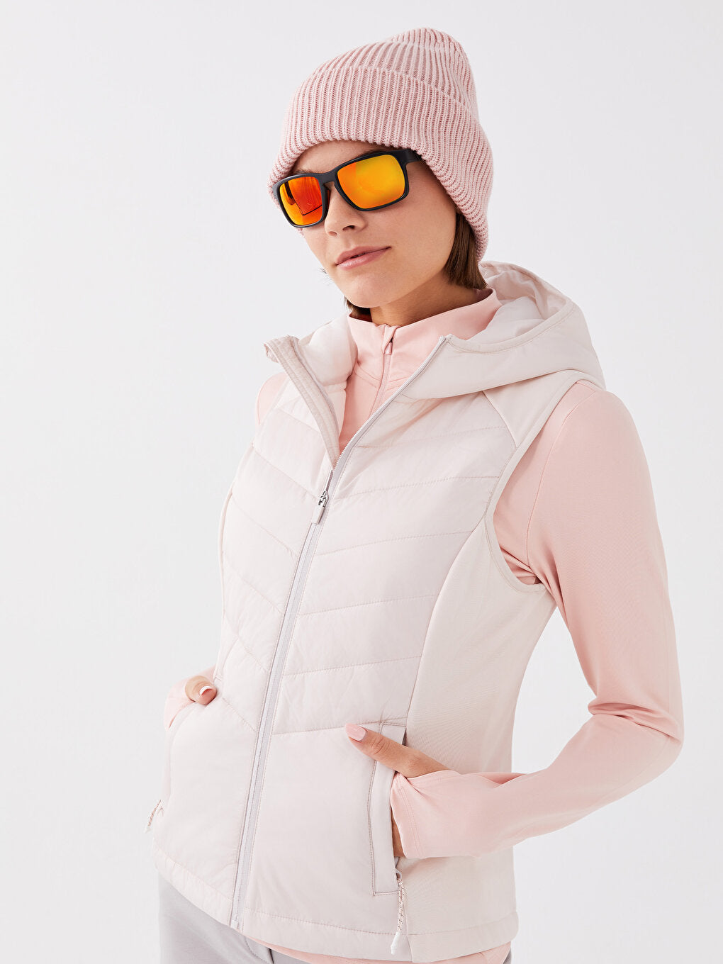 Hooded Reflective Printed Women's Puffer Vest