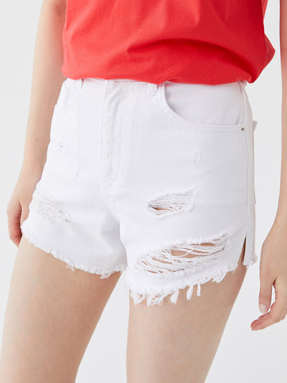 Standard Fit Ripped Detailed Women's Jean Shorts