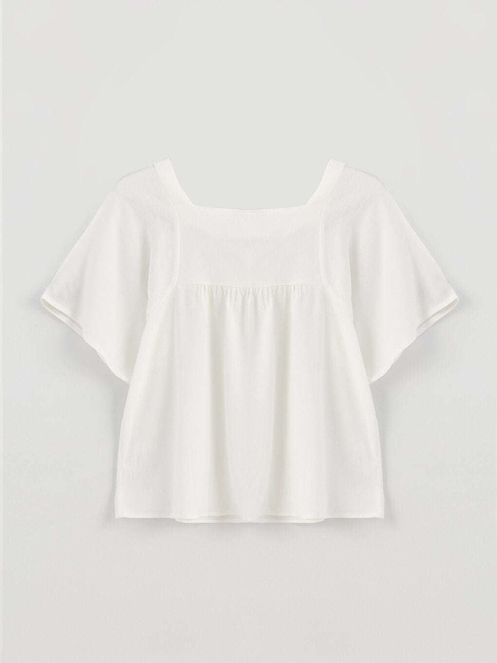 Square Neck Embroidered Short Sleeve Girl's Blouse