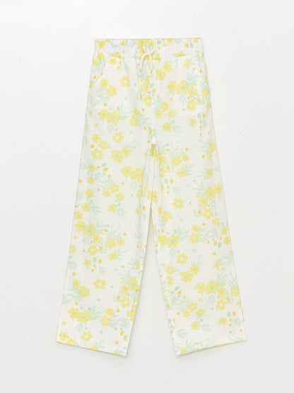 Patterned Girl's Trousers with Elastic Waist