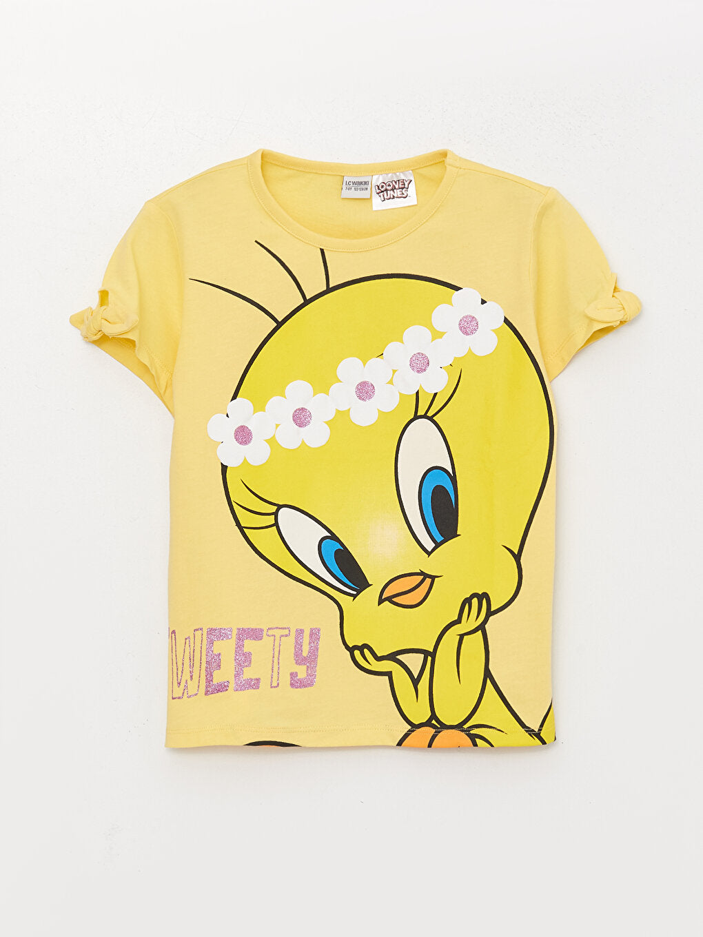 Crew Neck Tweety Printed Short Sleeve Girls' T-Shirt