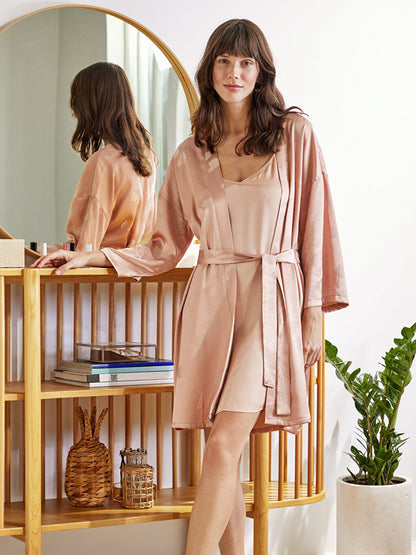 Shawl Collar Patterned Satin Women's Dressing Gown