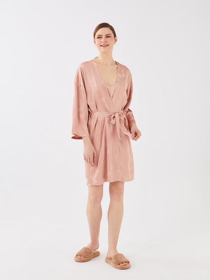 Shawl Collar Patterned Satin Women's Dressing Gown