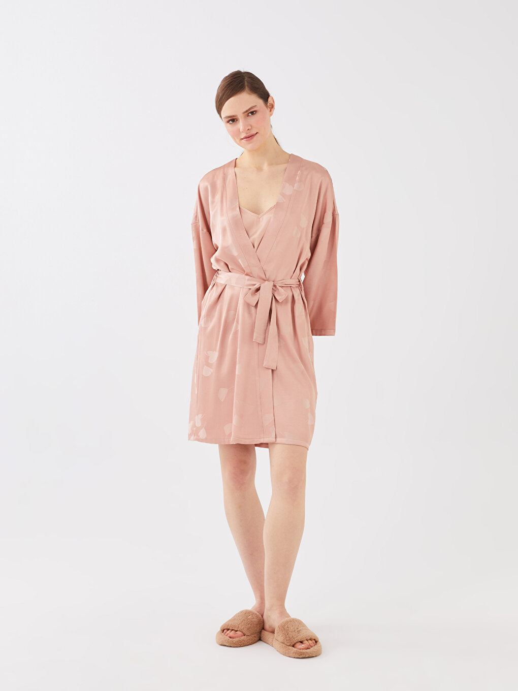 Shawl Collar Patterned Satin Women's Dressing Gown