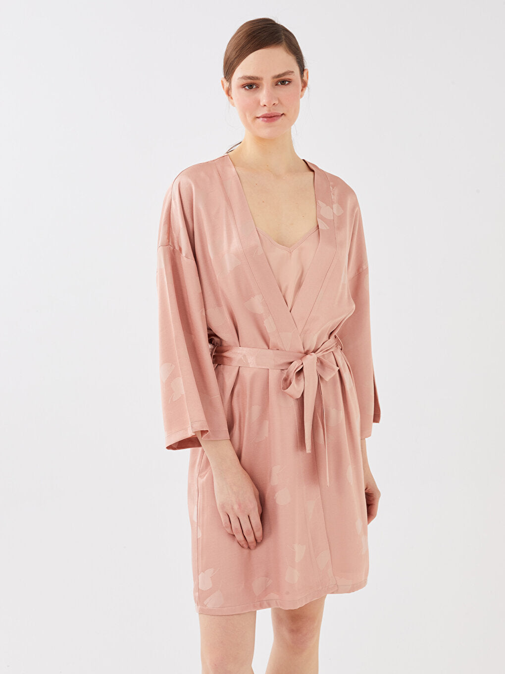 Shawl Collar Patterned Satin Women's Dressing Gown