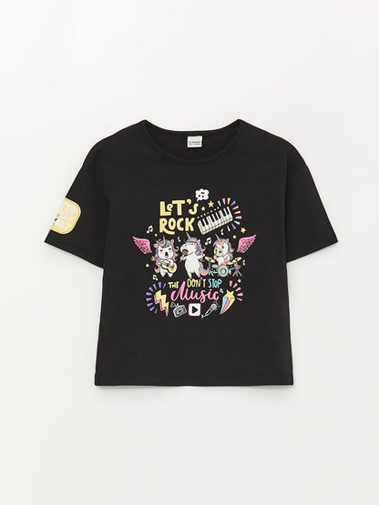 Crew Neck Printed Short Sleeve Girls' T-Shirt