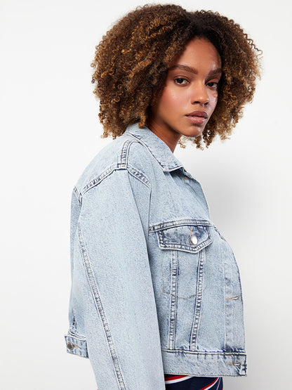 Shirt Collar Plain Long Sleeve Women's Jean Jacket