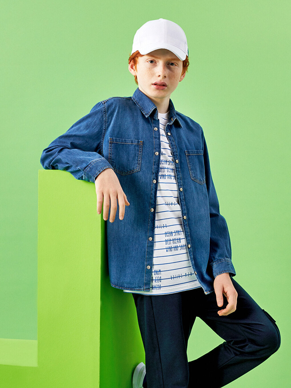 Basic Long Sleeve Boy Jean Shirt