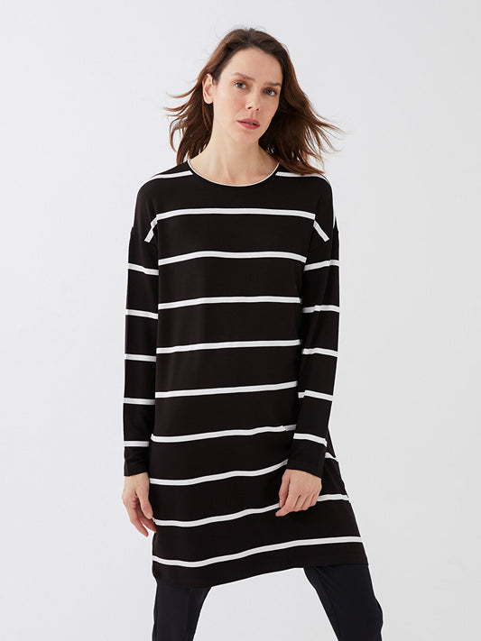 Crew Neck Striped Long Sleeve Oversize Women's Sweatshirt Tunic