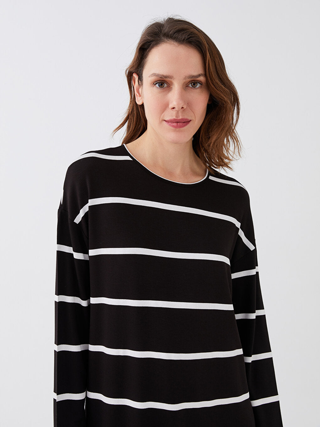 Crew Neck Striped Long Sleeve Oversize Women's Sweatshirt Tunic