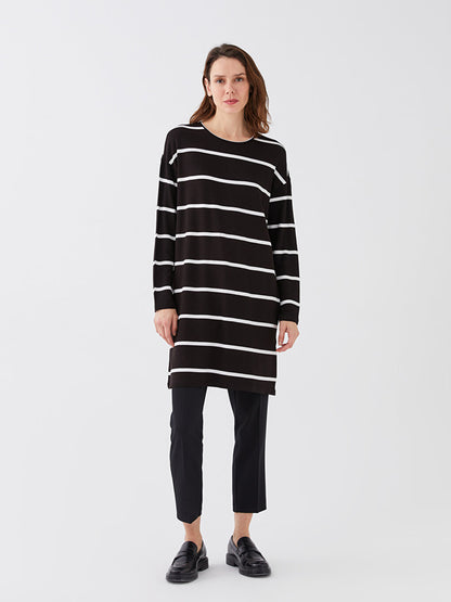 Crew Neck Striped Long Sleeve Oversize Women's Sweatshirt Tunic